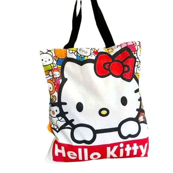 Tote Bag Hello Kitty Canvas Large Book Weekend Sanrio Emo School Travel Purse - Picture 1 of 2